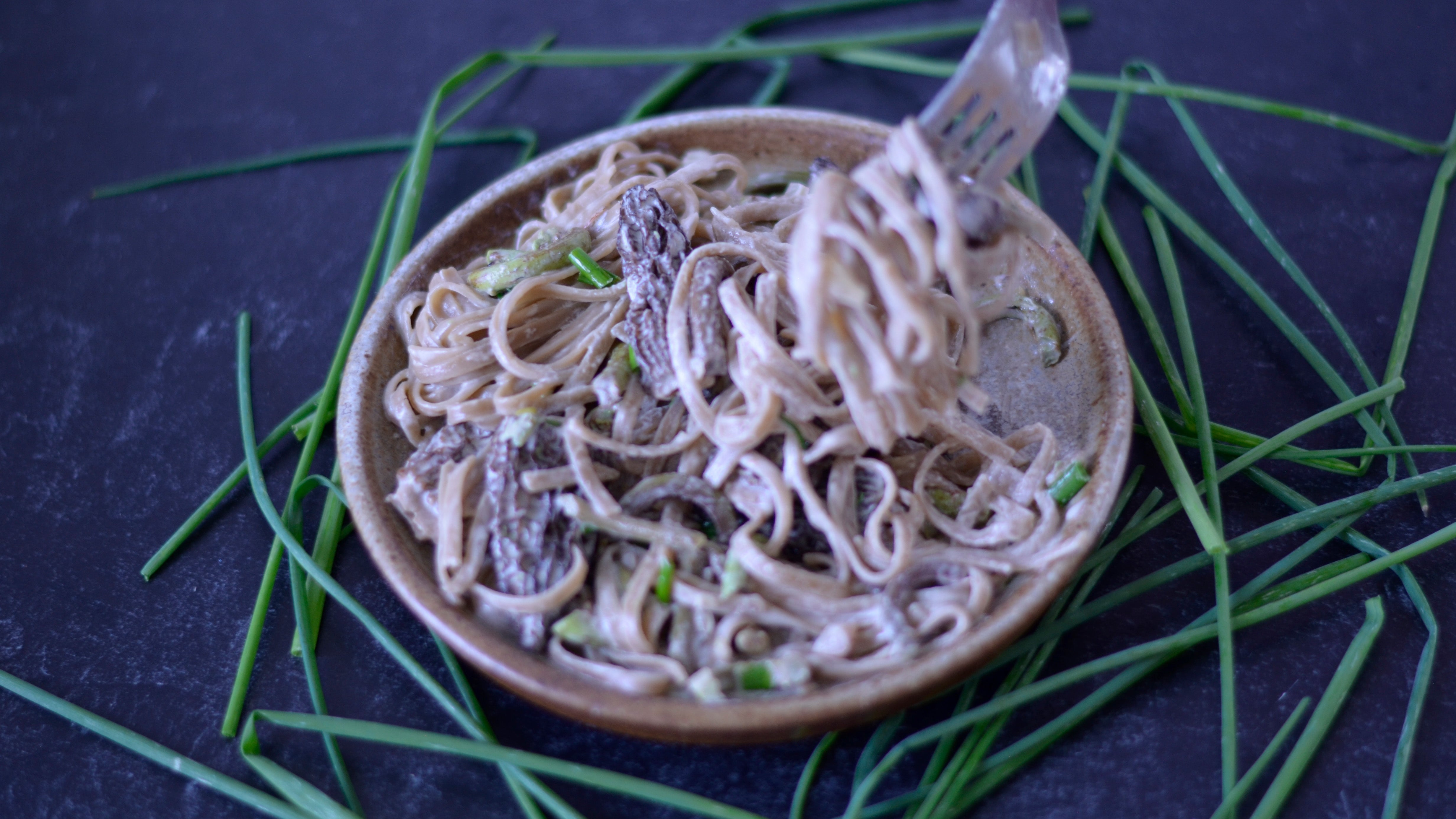 Tagliatelle with Morels, Asparagus, & Goat Cheese