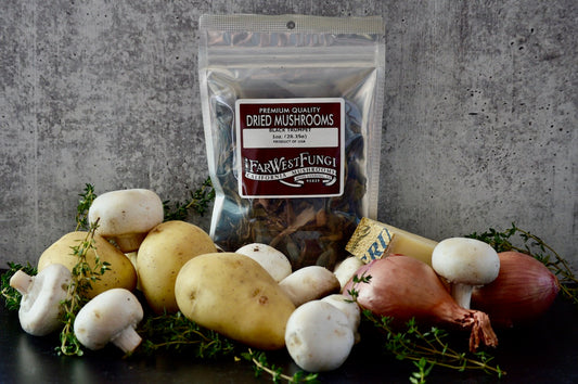 Potato Gratin with Black Trumpet and Garlic Puree