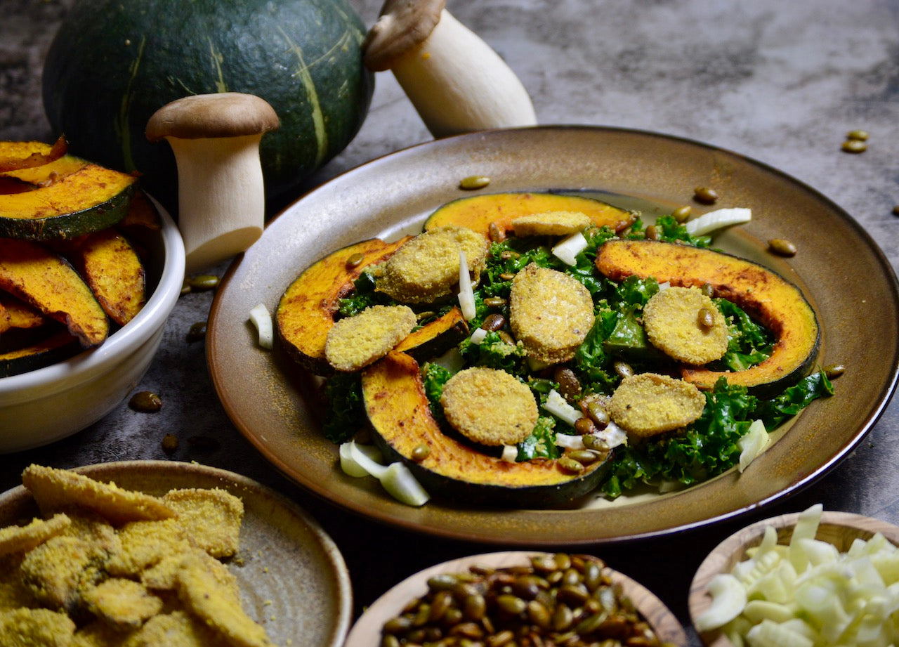 Crispy King Trumpet and Kale Salad