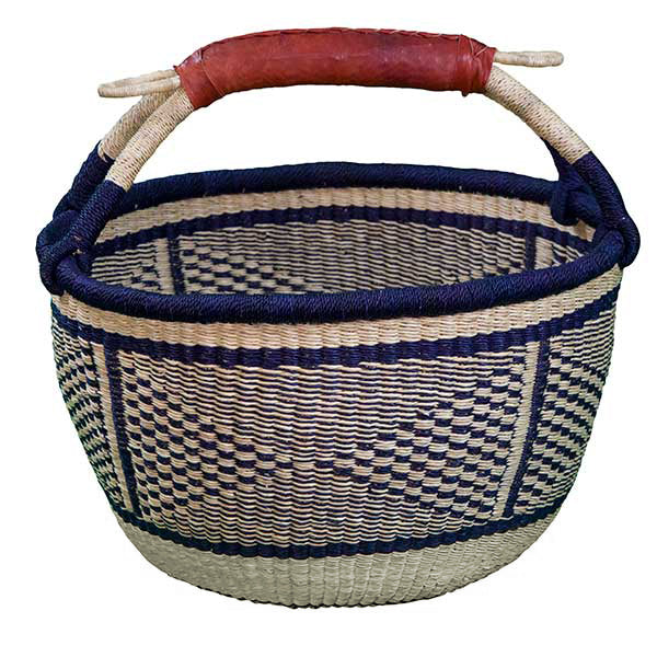 Woven Round Leather Basket Navy